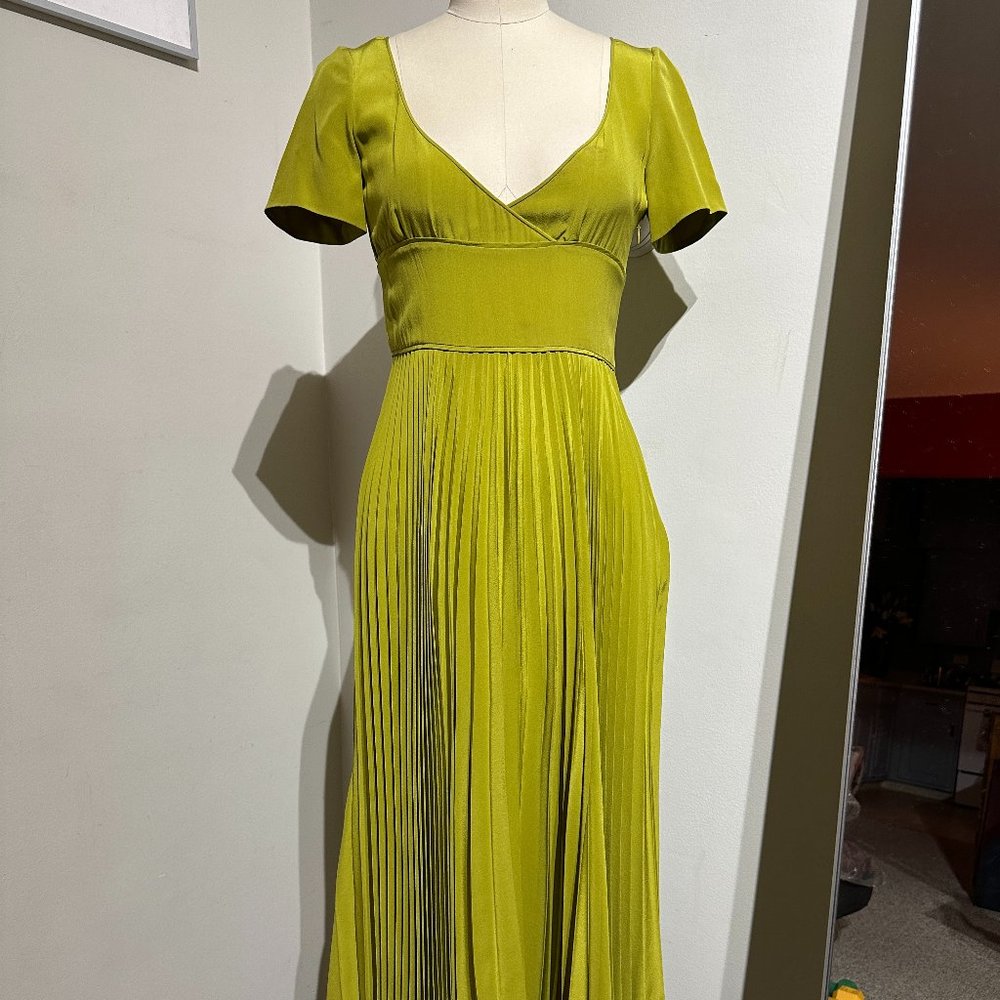 Rochas Dress Pleated Silk Green Size 40